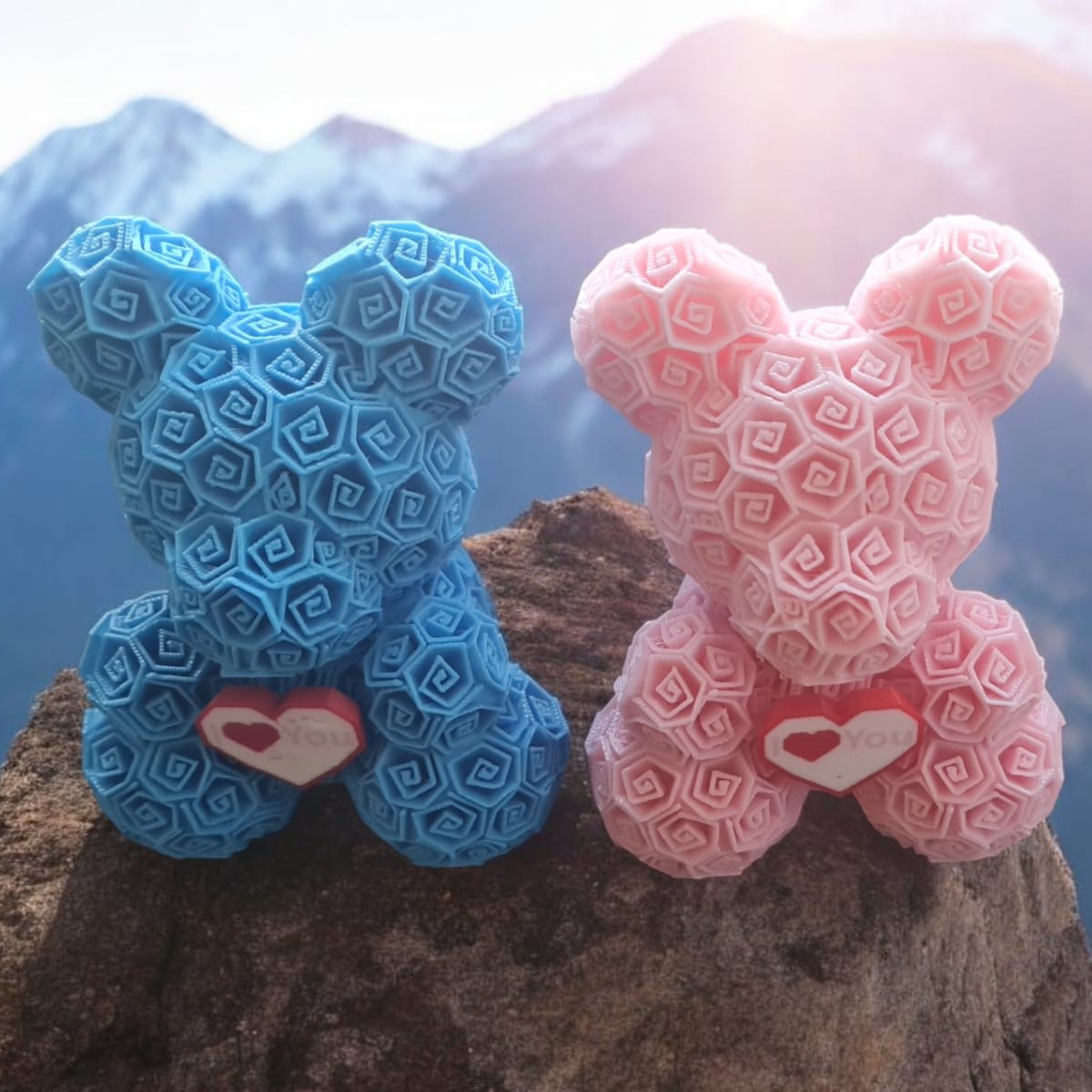 Rose Bear - Blue & Pink